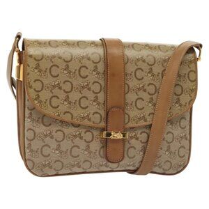Authentic CELINE Macadam Canvas Shoulder Bag PVC Beige Gold